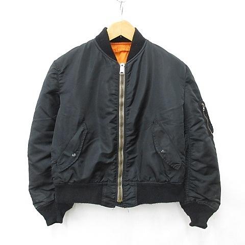 【中古】縦ステッチ 白テープ  USA製 MA-1 フライトジャケット ミリタリー リバーシブル ヴィンテージ ブラック 縦ステッチ 白テープ USA製 MA-1 フライトジャケット ミリタリー