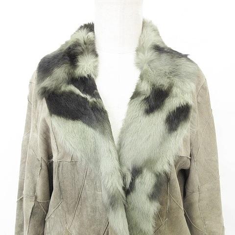 Fairy コート ムートンパッチワーク 羽織 ショールカラー ラビット 緑