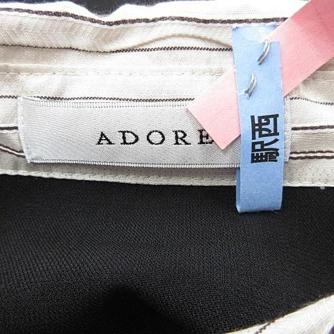 アドーア ワンピース シャツワンピ ロング 長袖 異素材切替 ストライプ