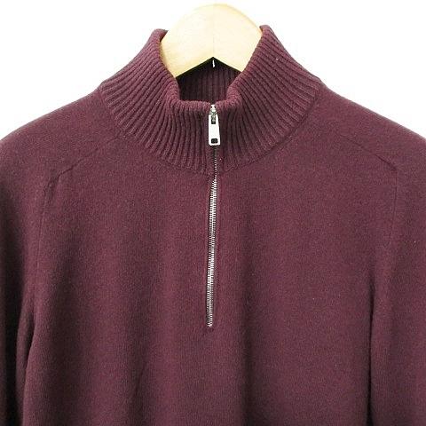 プラダ PRADA ニット セーター 長袖 ハーフジップ ハイネック エルボーパッチ UMA599R162 1GE5 毛 カシミヤ パープル ボルドー ワイン 52