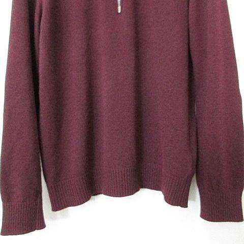 プラダ PRADA ニット セーター 長袖 ハーフジップ ハイネック エルボーパッチ UMA599R162 1GE5 毛 カシミヤ パープル ボルドー ワイン 52