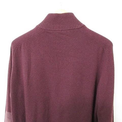 プラダ PRADA ニット セーター 長袖 ハーフジップ ハイネック エルボーパッチ UMA599R162 1GE5 毛 カシミヤ パープル ボルドー ワイン 52