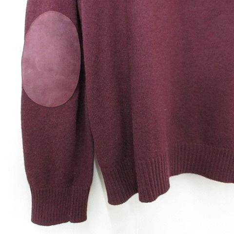 プラダ PRADA ニット セーター 長袖 ハーフジップ ハイネック エルボーパッチ UMA599R162 1GE5 毛 カシミヤ パープル ボルドー ワイン 52