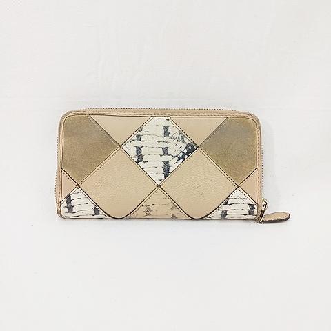 COACH（コーチ） 財布 長財布 パッチワーク ヘビ柄 レザー スエード