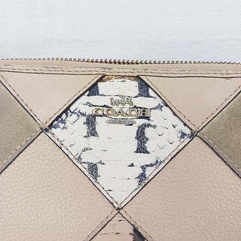 COACH（コーチ） 財布 長財布 パッチワーク ヘビ柄 レザー スエード