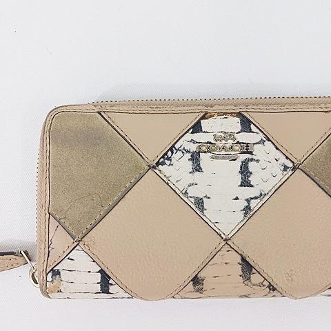 COACH（コーチ） 財布 長財布 パッチワーク ヘビ柄 レザー スエード