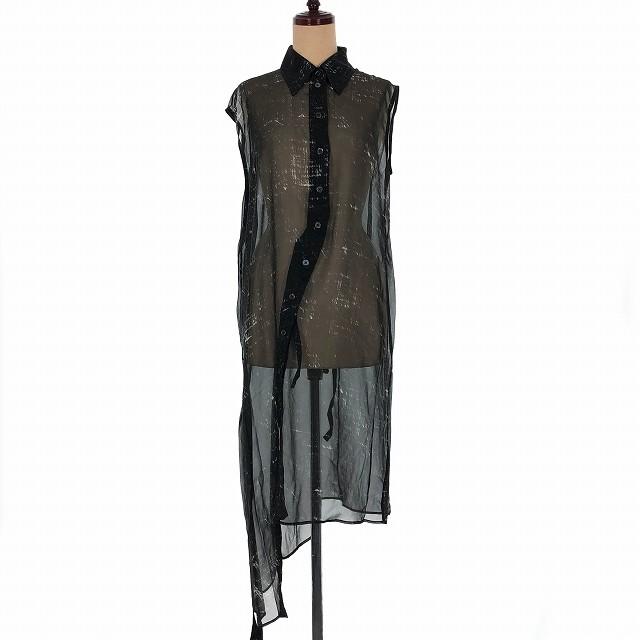 高知インター店 アンドゥムルメステール Ann Demeulemeester 18ss ノースリーブ シルク シャツ ブラウス ワンピース アシンメトリー プリント 34 ブラック 黒 1801 2280 メール便なら送料無料 Kuljic Com