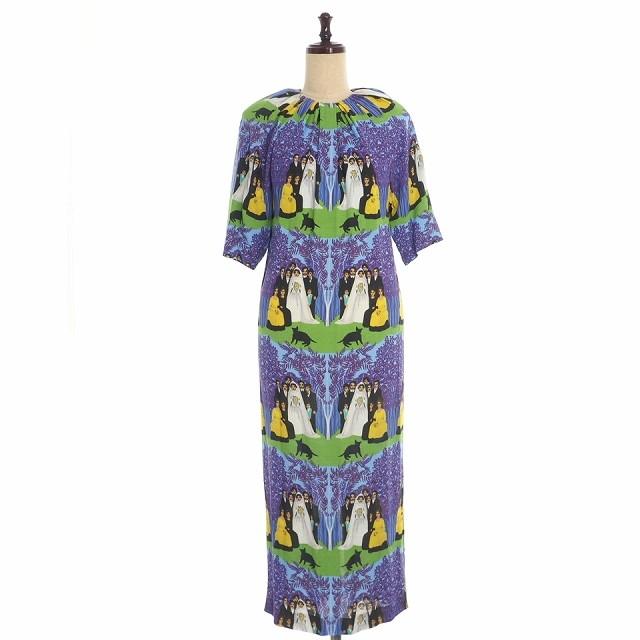 偉大な 中古 メゾンマルジェラ Maison Margiela プリント パデッド ドレス ワンピース ギャザーネック 36 ブルー S51ct0911 国内正規 レディース ベクトル 古着 気質アップ Www Skylanceronline Com