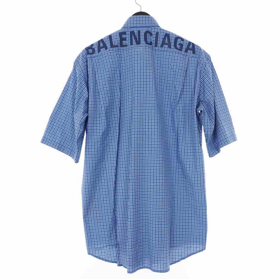 美しい 未使用品 バレンシアガ Balenciaga 19ss バックロゴ オーバーサイズ チェックシャツ 半袖 38 ブルー 青 国内正規 メンズ ベクトル 古着 新しい到着 Zoetalentsolutions Com