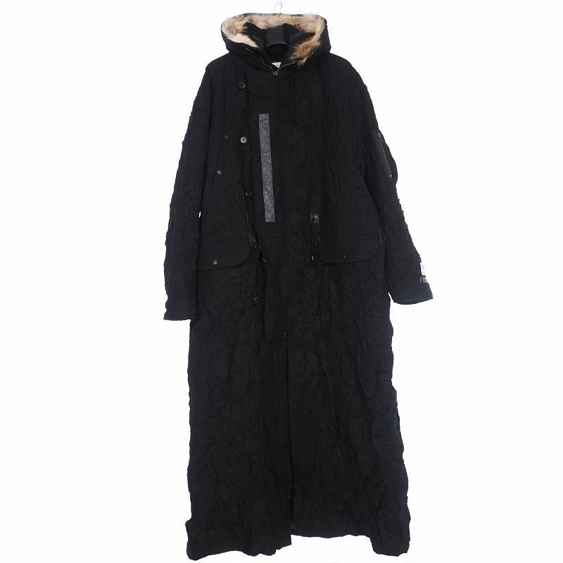 が大特価 Facetasm ファセッタズム 中古 未使用品 Face ファセッタズム 中古 未使用品 Facetasm Primaloft メンズ Mrc Co M02 黒 ブラック 4 コート ジップ ロング フード付き シワ加工 プリマロフト コート アウター Dagl Tg