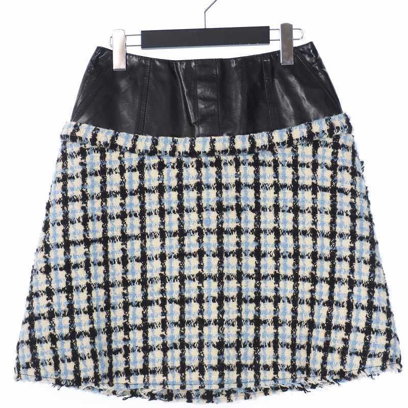 【中古】未使用品 マルニ MARNI 20AW スカート ひざ丈 フレア チェック ツイード PVC 切替 40 黒 ブラック レディース MARNI（マルニ） 未使用品 MARNI 20AW スカート ひざ丈 フレア