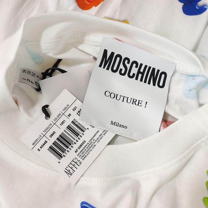 未使用品 モスキーノ MOSCHINO 20SS ダブルクエスチョン プリント ワンピース Tシャツ カットソー 総柄 36 ホワイト 白 A0445 レディース｜vectorpremium｜06