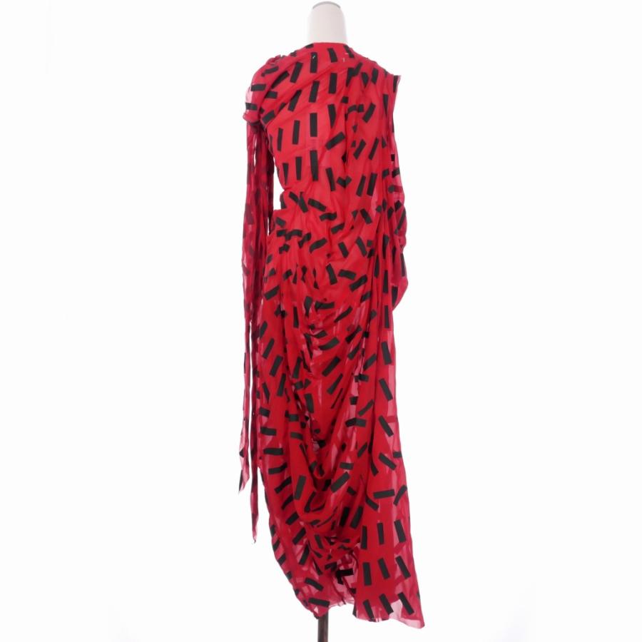 未使用品 メゾンマルジェラ Maison Margiela 白タグ 21SS Co-Ed ドレープ ノースリーブロングドレス ワンピース 総柄 38 赤 レッド_1