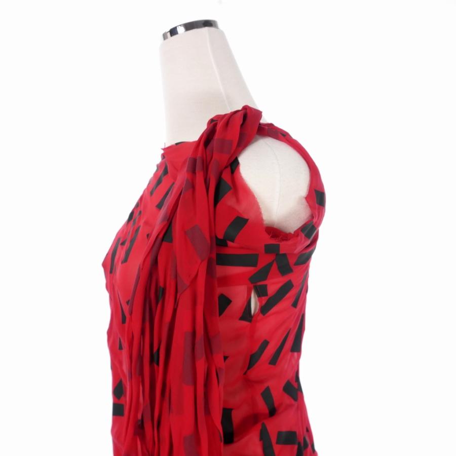 未使用品 メゾンマルジェラ Maison Margiela 白タグ 21SS Co-Ed ドレープ ノースリーブロングドレス ワンピース 総柄 38 赤 レッド_4