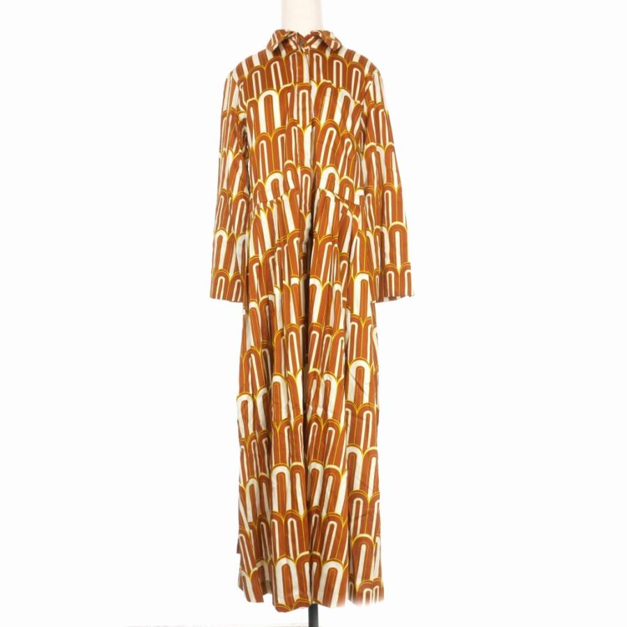 オデー ODEEH 総柄プリント ロングシャツワンピース ドレス 長袖 36  