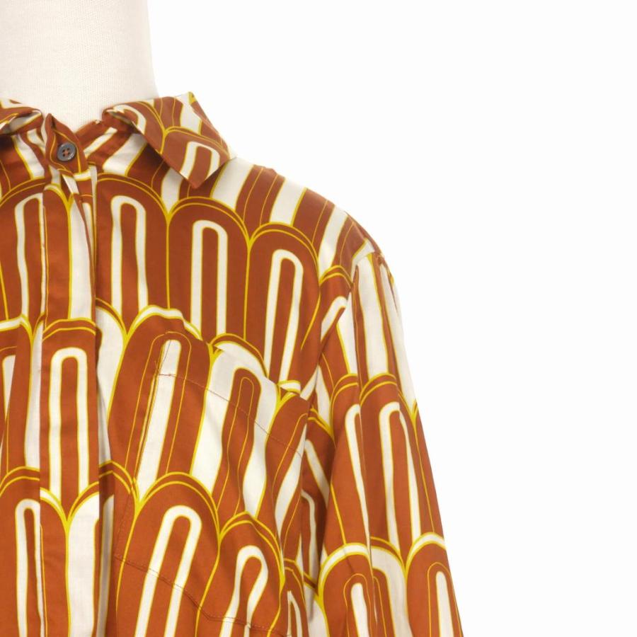 オデー ODEEH 総柄プリント ロングシャツワンピース ドレス 長袖 36  