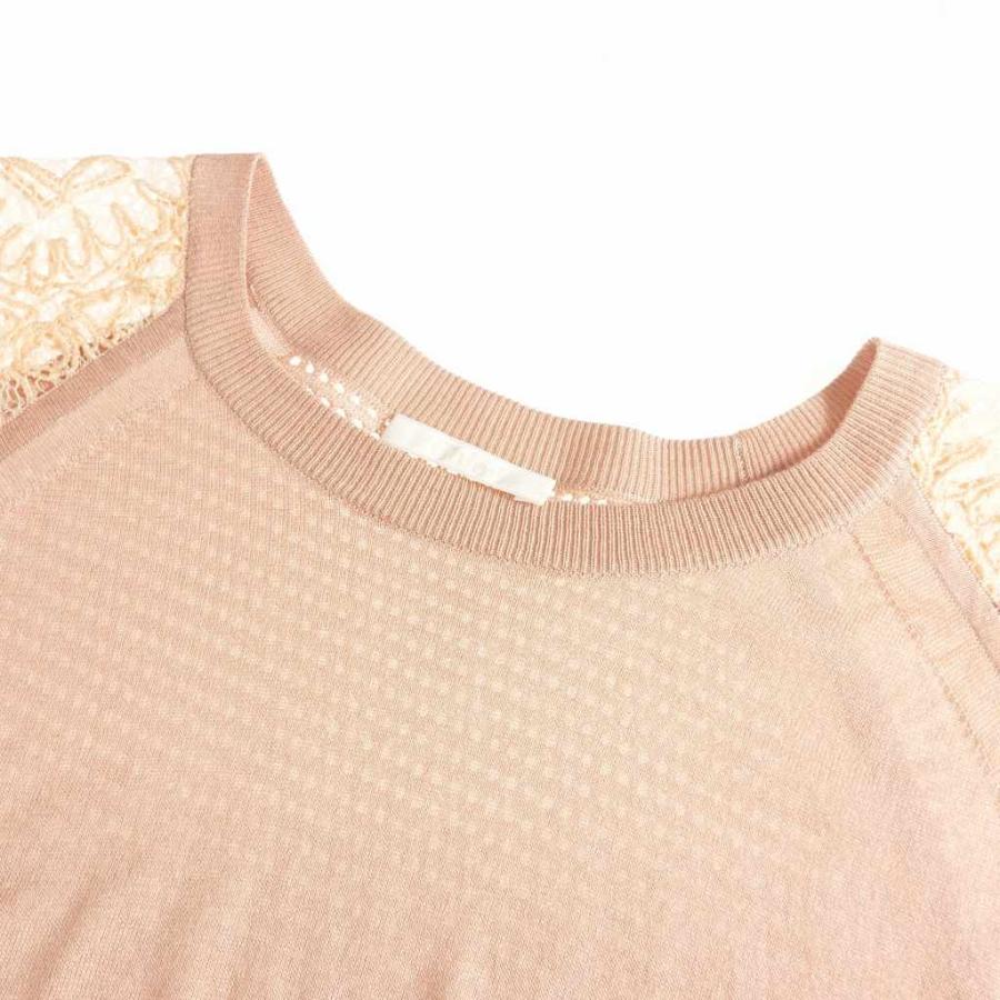 クロエ CHLOE レースニット セーター 半袖 XS ピンクベージュ 15EMP26  