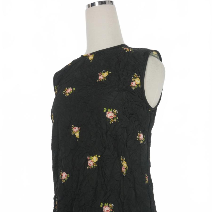 【中古】ディースクエアード DSQUARED2 22SS シワ加工 花柄 ワンピース ドレス ミニ丈 ノースリーブ 38 ブラック 黒 DSQUARED2（ディースクエアード） DSQUARED2 22SS シワ加工 花柄