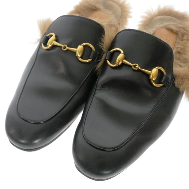 GUCCI プリンスタウン GG ロゴ シェリーライン ファー レザー 黒