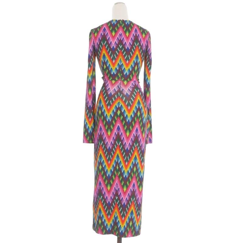 【中古】ディースクエアード DSQUARED2 22AW フロントオープン 総柄 ロングワンピース ドレス 長袖 XS マルチカラー DSQUARED2 ディースクエアード 22AW フロントオープン 総柄 ロング