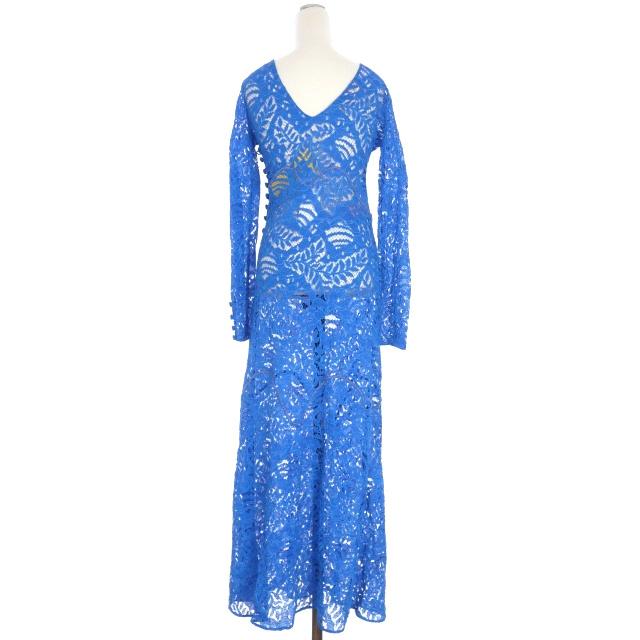 【中古】未使用品 マルニ MARNI 22AW レース ロングワンピース ドレス 長袖 40 ブルー 青 ABMA0893Y0 国内正規 MARNI（マルニ） 未使用品 MARNI 22AW レース ロングワンピース ドレス