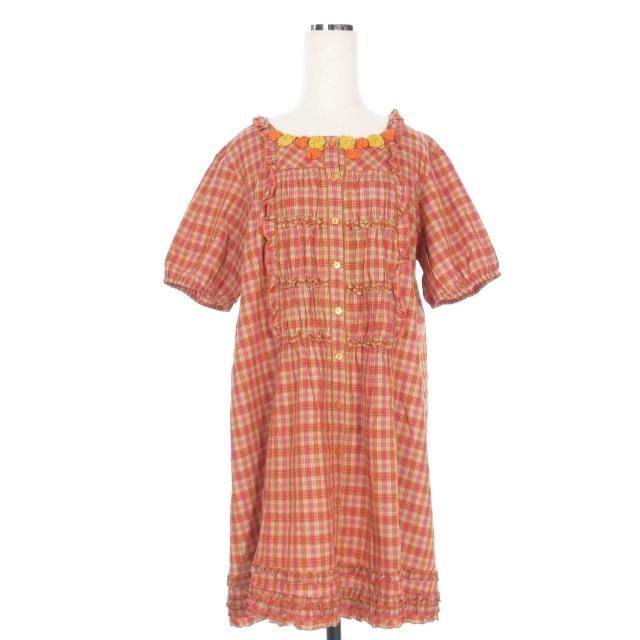 美品PINKHOUSE お花モチーフ チュニックワンピース オリジナルチェック