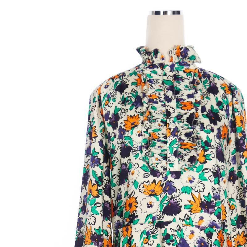 プランシー PLAN C 花柄 フリルワンピース ドレス ロング 長袖 38