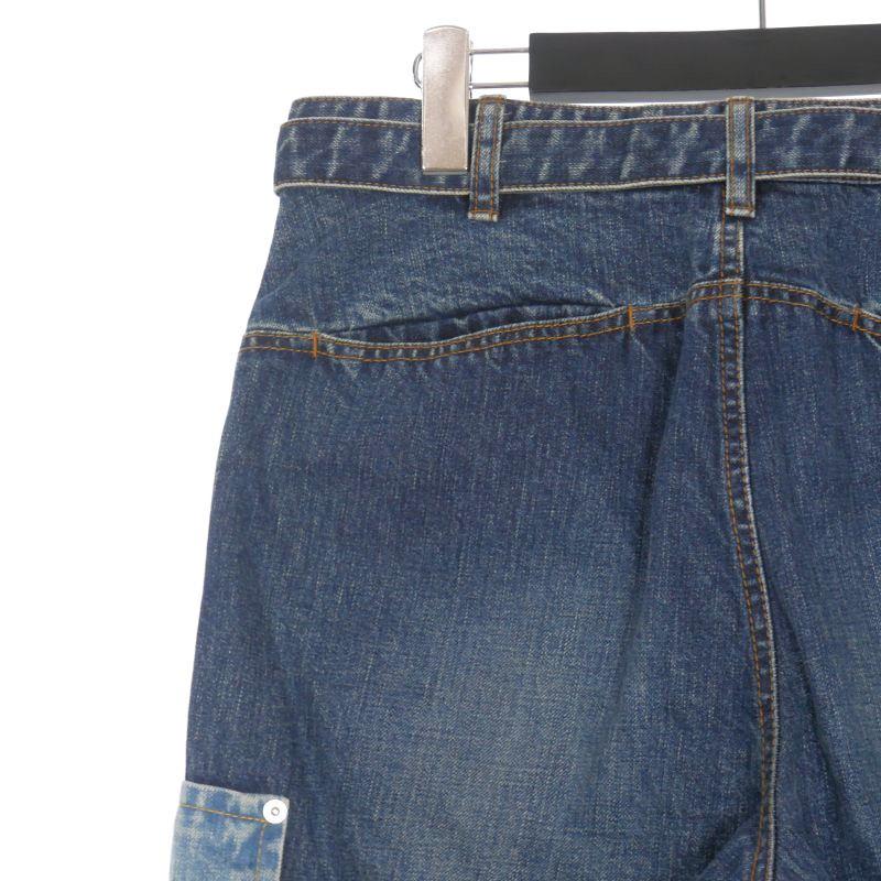 sacai サカイ ベルテッド デニムパンツ ジーンズ インディゴ M 中古・古着通販】sacai (サカイ) ベルテッドワイドデニムパンツ