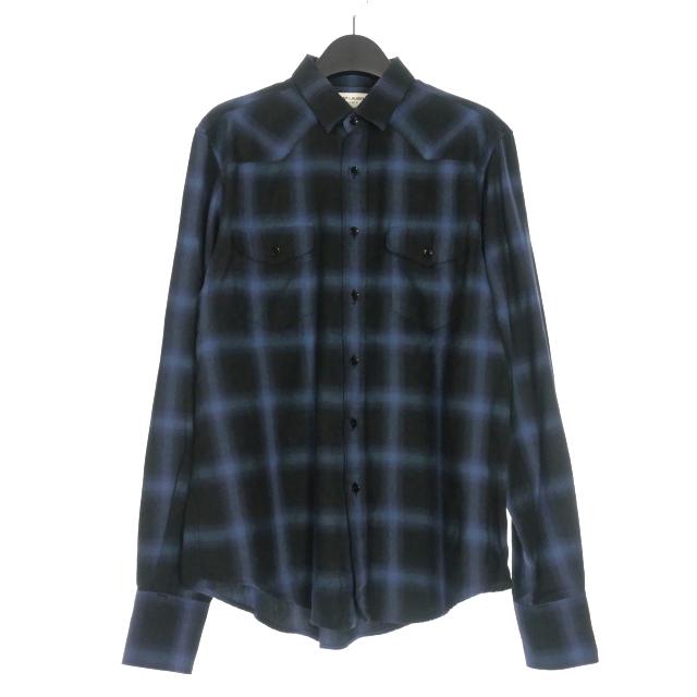 2015 エディ期 サンローラン オンブレ チェック柄 長袖シャツ XS 2015 エディ期 サンローラン パリ オンブレ チェック柄 長袖
