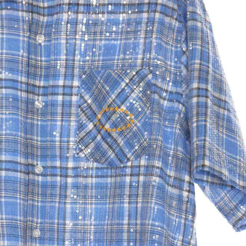 エーエフビー AFB SPANGLE SS SHIRTS チェック柄 スパンコールシャツ