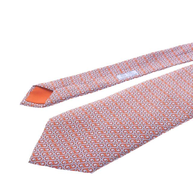 【中古】エルメス HERMES レギュラータイ シルクネクタイ S柄 渦巻き オレンジ 7921 MA  メンズ HERMES（エルメス） レギュラータイ シルクネクタイ S柄 渦巻き