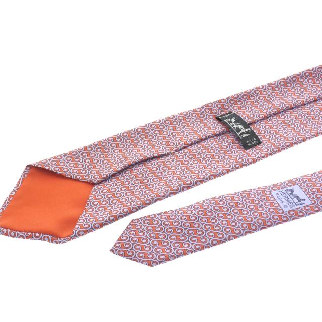 【中古】エルメス HERMES レギュラータイ シルクネクタイ S柄 渦巻き オレンジ 7921 MA  メンズ HERMES（エルメス） レギュラータイ シルクネクタイ S柄 渦巻き
