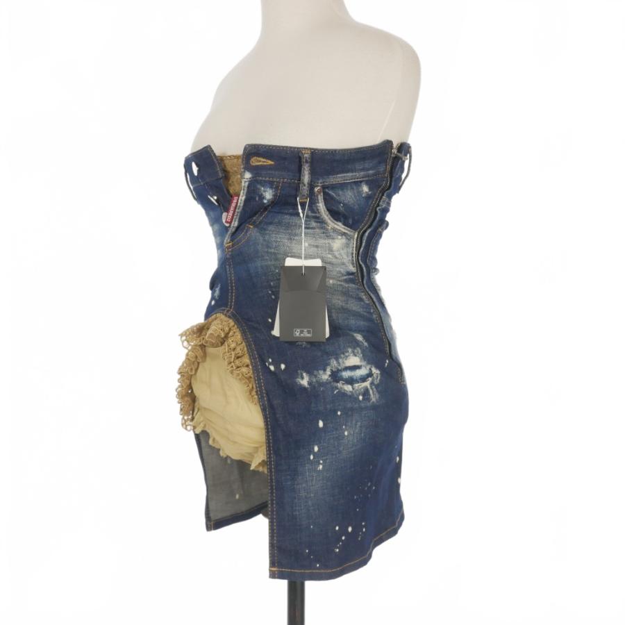レディースファッション 未使用品 ディースクエアード DSQUARED2 23AW Corset Denim Dress コルセット デニムミニワンピース