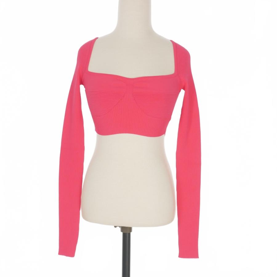 【中古】ディースクエアード DSQUARED2 23AW ショート丈 リブニット トップス ロゴチャーム 長袖 XS ピンク S75HA1200 DSQUARED2（ディースクエアード） DSQUARED2 23AW ショート丈