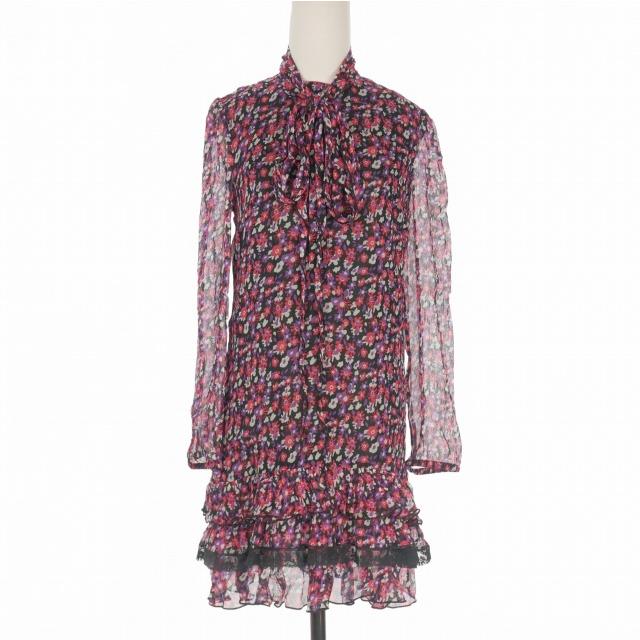 【中古】ディースクエアード DSQUARED2 23AW シルク 花柄 リボンタイ ティアードフリルワンピース ドレス 長袖 38 マルチカラー DSQUARED2（ディースクエアード） DSQUARED2 23AW シルク 花柄
