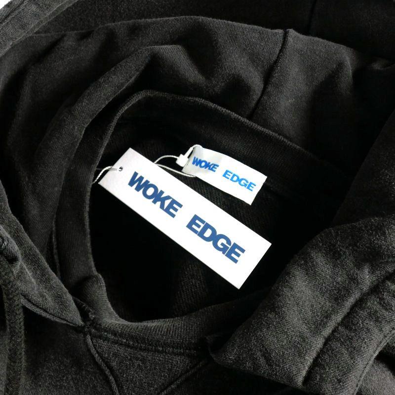 【中古】未使用品 ワークエッジ 25AW After Hoodie ダメージ加工 ロゴプリントパーカー フーディー 長袖 M ブラック 黒 未使用品 ワークエッジ WOKE EDGE 25AW After Hoodie ダメージ加工