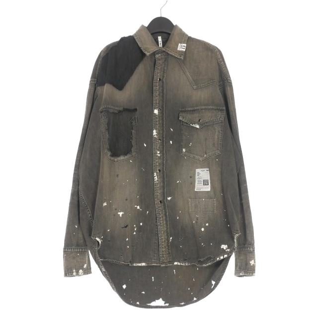 【中古】未使用品 ミハラヤスヒロ MIHARA YASUHIRO 25AW Distressed Denim Shirts オーバーサイズ デニムシャツ 長袖 46 ブラック 未使用品 ミハラヤスヒロ MIHARA YASUHIRO 25AW Distressed Denim