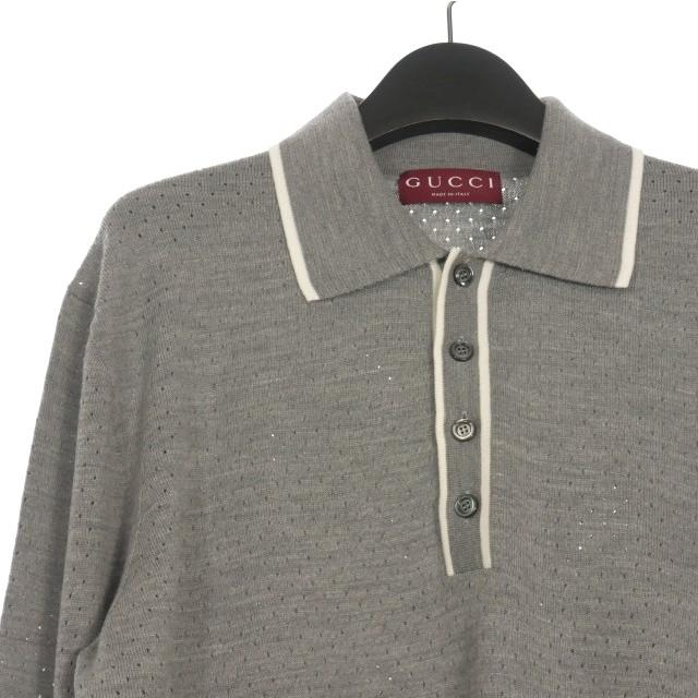 ☆GUCCI☆グッチ☆ライトグレー☆ポロシャツ☆ GUCCI（グッチ） GUCCI 23AW ウール ニット ポロシャツ 長袖 Lグレー