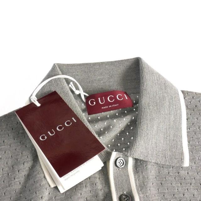 グッチ GUCCI 23AW ウール ニット ポロシャツ 長袖 Lグレー 824573