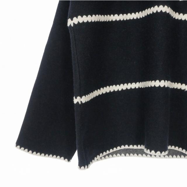 未使用品 パームエンジェルス PALM ANGELS 23AW Monogram Striped Sweater ロゴ刺繍 セーター ニット M ネイビー 紺 PMHE048E23KNI0014603_3
