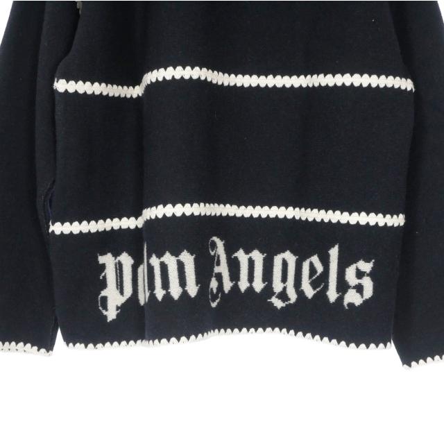 未使用品 パームエンジェルス PALM ANGELS 23AW Monogram Striped Sweater ロゴ刺繍 セーター ニット M ネイビー 紺 PMHE048E23KNI0014603_4