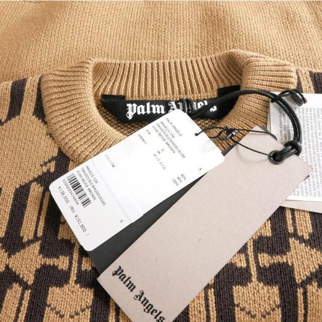 未使用品 パームエンジェルス PALM ANGELS 23AW ALLOVER MONOGRAM JQRD SWEA モノグラムセーター ニット 長袖 S ベージュ PMHE053E23KNI001_6