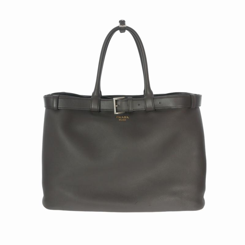 PRADA（プラダ） ベルト付 バックル レザー バッグ トート 鞄 ダーク