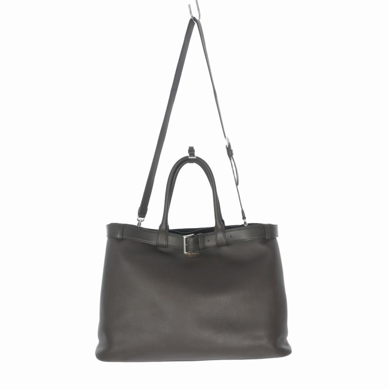 PRADA プラダ トートバッグ ダークブラウン PRADA（プラダ） ベルト付 バックル レザー バッグ トート 鞄 ダーク