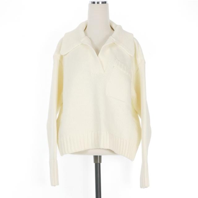 ZARA（ザラ） ポケット付きスキッパーニット セーター 長袖 M ホワイト