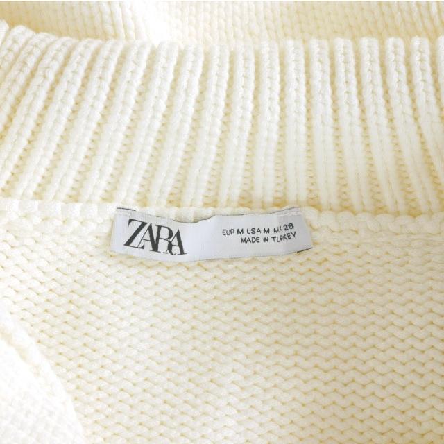 ZARA（ザラ） ポケット付きスキッパーニット セーター 長袖 M ホワイト