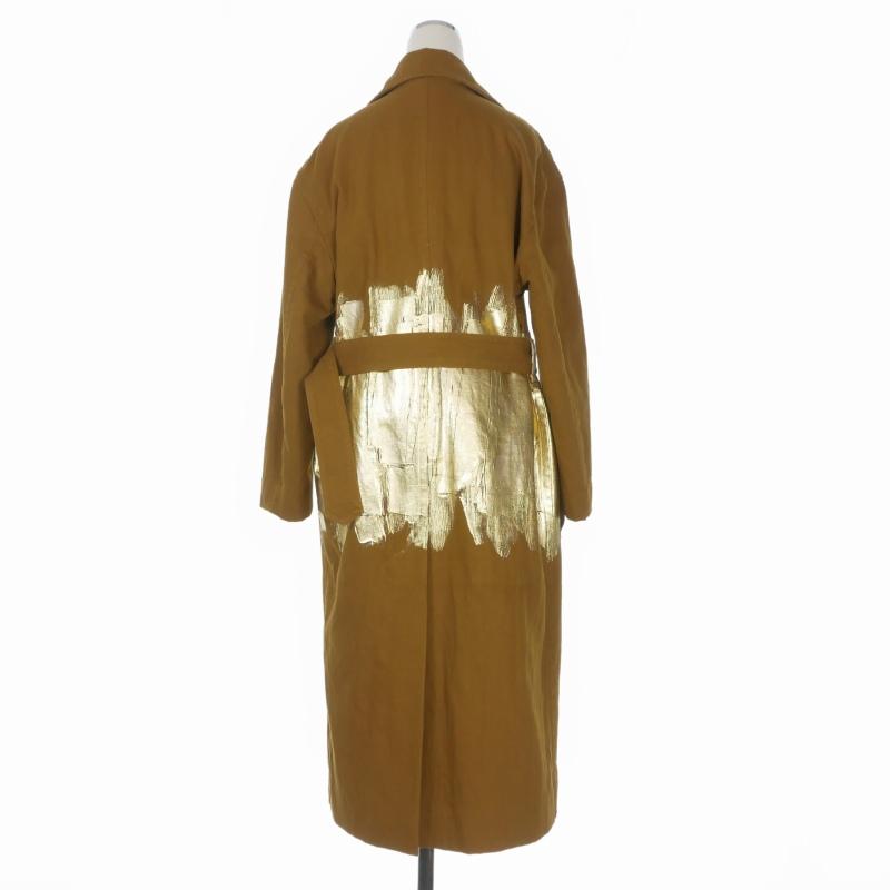 ドリスヴァンノッテン 23AW Ronas Belted Trench Coat 箔プリント コットンリネン トレンチコート ジャケット 長袖 M ブラウン 茶_1