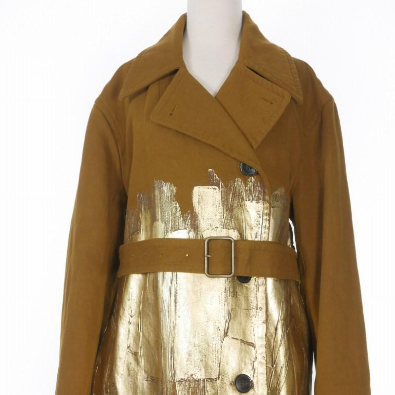ドリスヴァンノッテン 23AW Ronas Belted Trench Coat 箔プリント コットンリネン トレンチコート ジャケット 長袖 M ブラウン 茶_2