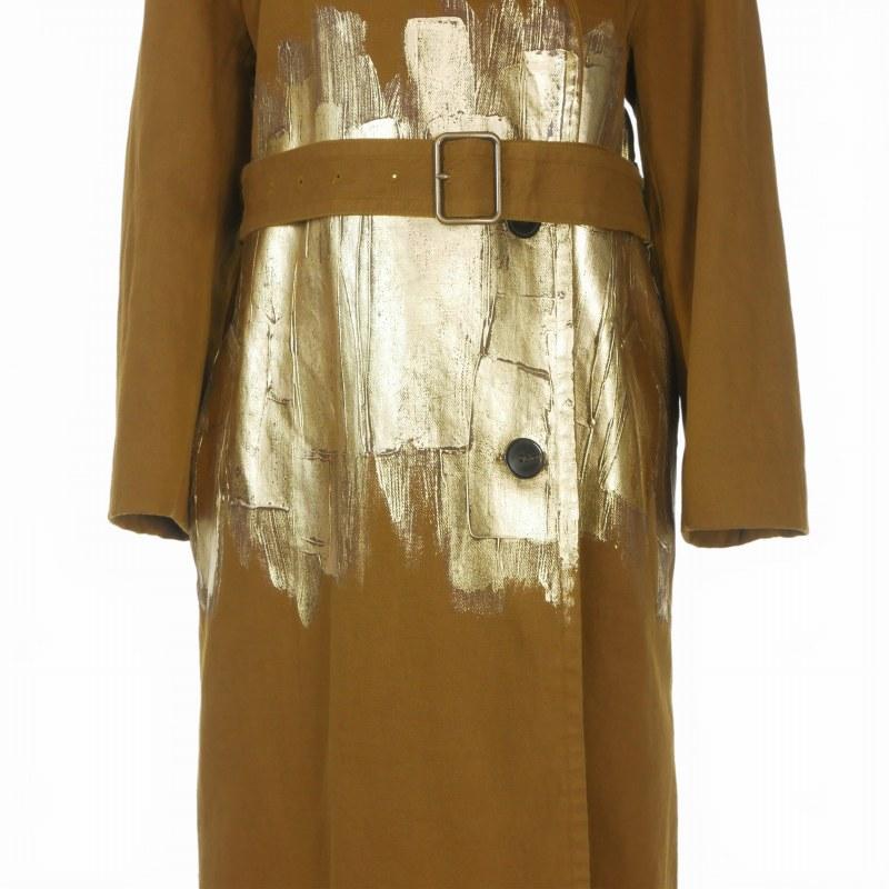 ドリスヴァンノッテン 23AW Ronas Belted Trench Coat 箔プリント コットンリネン トレンチコート ジャケット 長袖 M ブラウン 茶_3