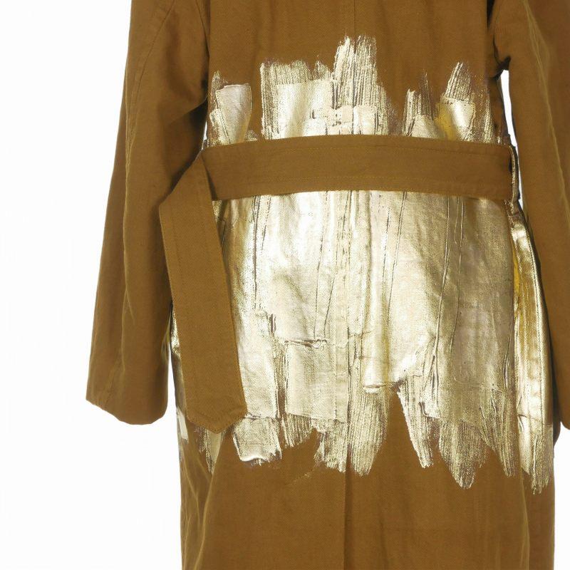 ドリスヴァンノッテン 23AW Ronas Belted Trench Coat 箔プリント コットンリネン トレンチコート ジャケット 長袖 M ブラウン 茶_5